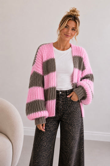 GROBSTRICKCARDIGAN LIMA - BLUSHPINK/TAUPE