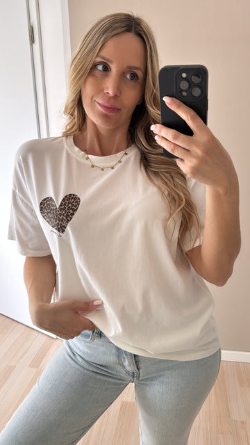 EINZELTEIL BAUMWOLLSHIRT LEOHERZI  - WEISS/BRAUN