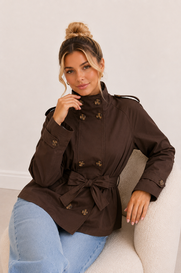 SHORT TRENCHCOATJACKE ISA - COFFEE