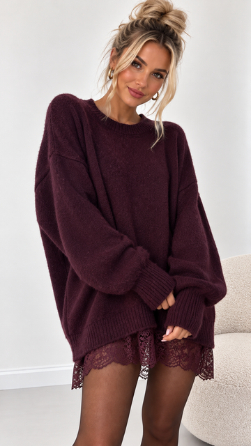 STRICKPULLIKLEID LACE - PLUM