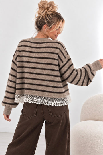 STRICKCARDIGAN LACE - TAUPE/COFFEE