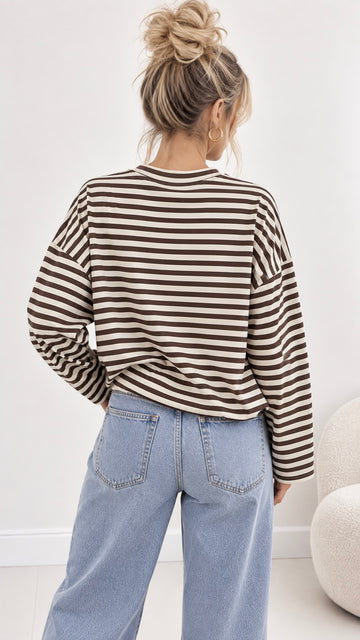 CROPPED SWEATSHIRT SONI - CREME/COFFEE