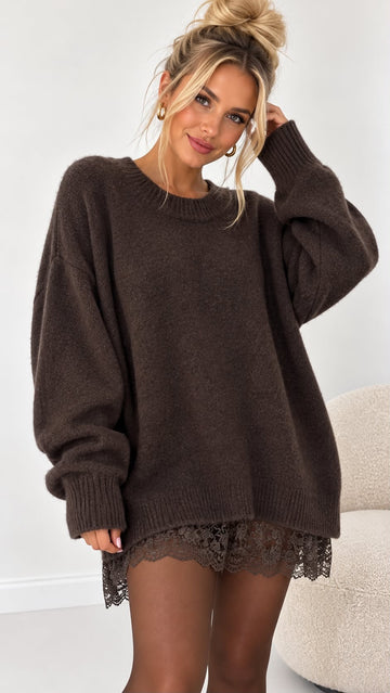 STRICKPULLIKLEID LACE - COFFEE