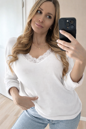 BAUMWOLLLANGARMSHIRT LACE - WEISS