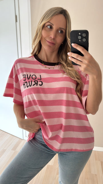 KURZARMSWEATSHIRT LOVECRUSH - ROSA/COFFEE
