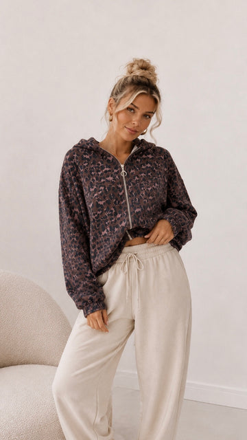 BUTTERSTOFFSWEATJACKE AROLA - COFFEE