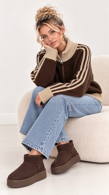 ZIPPERCARDIGAN ADIA - COFFEE/BEIGE