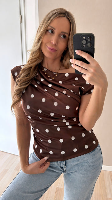 SATINBLUSENSHIRT DOTS - COFFEE/CREME