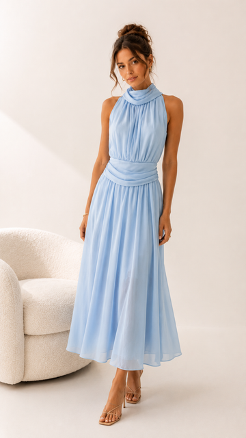 EINZELTEIL CHIFFONKLEID - HELLBLAU