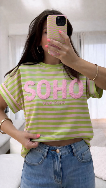BAUMWOLLSWEATSHIRT SOHO - LIMETTE/ROSA