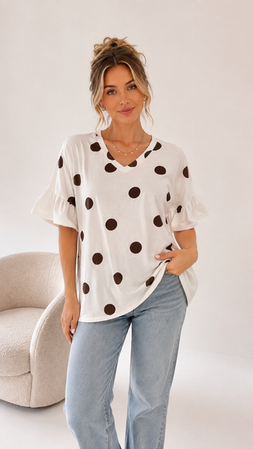 EINZELTEIL BAUMWOLLSHIRT - WEISS/COFFEE