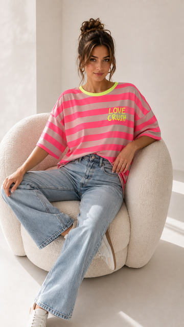 EINZELTEIL KURZARMSWEATSHIRT - GELB/PINK