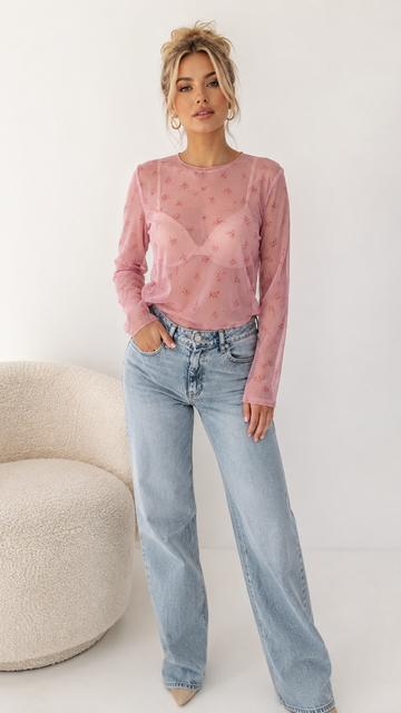 MESHLANGARMSHIRT BLUMI - ROSA