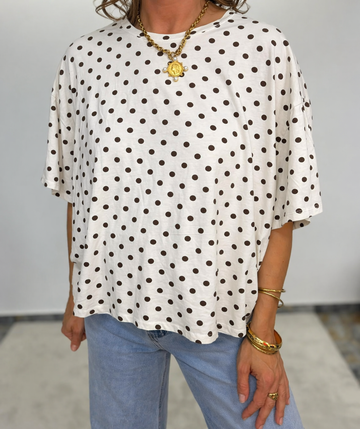 KURZARMSWEATSHIRT HANI - CREMEWEISS/COFFEE
