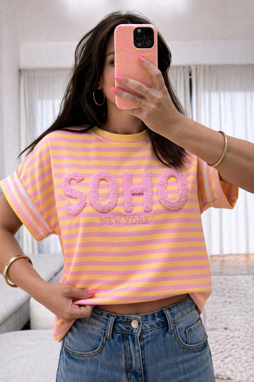 BAUMWOLLSWEATSHIRT SOHO - HELLGELB/ROSA