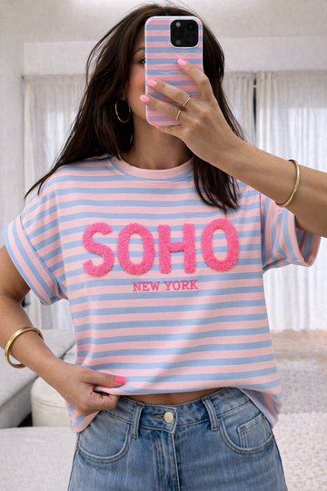 BAUMWOLLSWEATSHIRT SOHO - HELLBLAU/ROSA