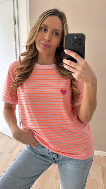 BAUMWOLLSHIRT HEARTSTRIPES - ROSA/ORANGE