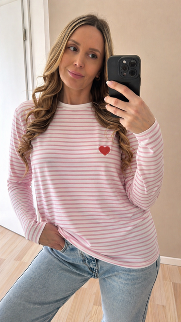 BAUMWOLLLANGARMSHIRT HEARTSTRIPES - ROSA/WEISS