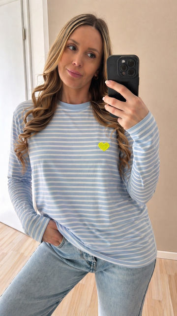 BAUMWOLLLANGARMSHIRT HEARTSTRIPES - HELLBLAU/WEISS