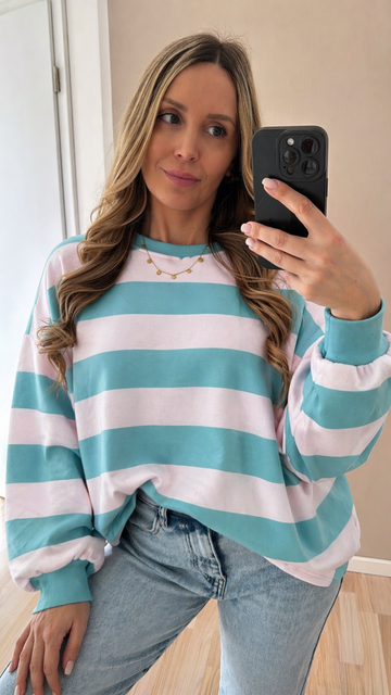 BUTTERSTOFFSWEATER PERFECT - TÜRKIS/ROSA