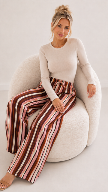 VISKOSEHOSE LINA - COFFEE/ROSA