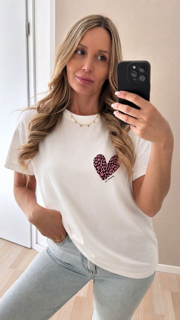 EINZELTEIL BAUMWOLLSHIRT LEOHERZI  - WEISS/PINK
