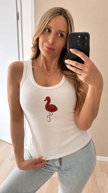 EINZELTEIL BAUMWOLLTOP FLAMINGO - WEISS