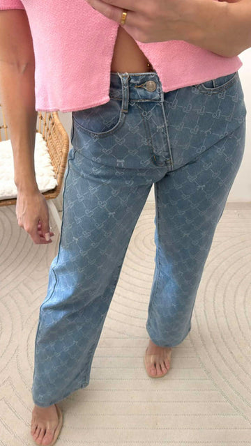 STRAIGHT STRETCH JEANS HEARTBOW - BLAU