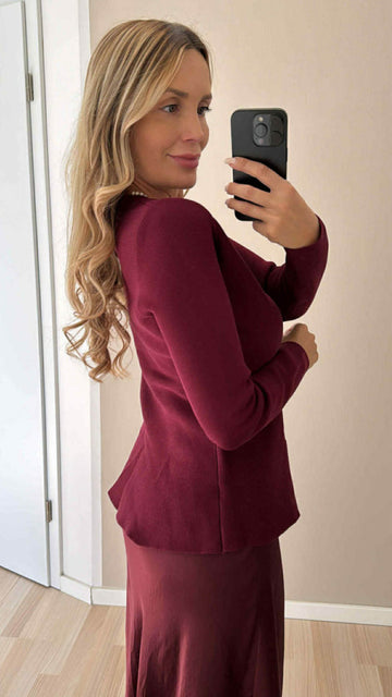 FEINSTRICKCARDIGAN STONE - BURGUNDER