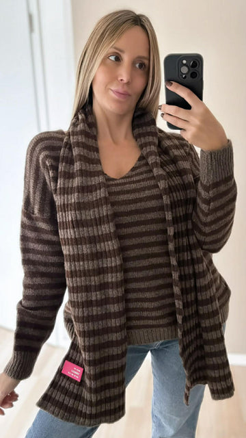 PULLOVER MIT SCHAL - COFFEE/TAUPE