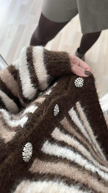 STREIFENCARDIGAN GLITTER - COFFEE/CREME