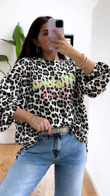 EINZELTEIL STRICKSWEATER MATCHA - LEOPARD