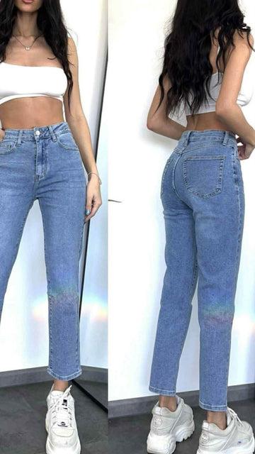 MOMFIT JEANS JENNA - MITTELBLAU